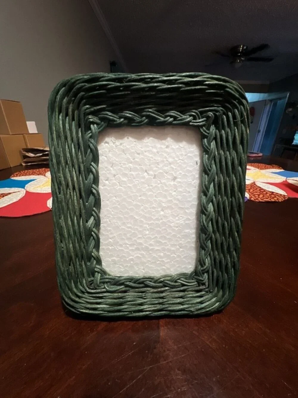 Vintage Two's Company Green Wicker Weave Photo Frame